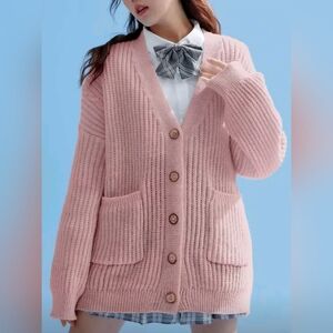 Cozy Pink Knit Cardigan Sweater